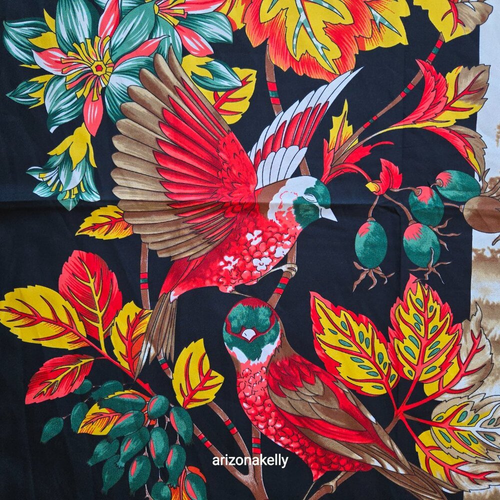 NWOT Huge Silk Scarf Shawl Wrap Birds Leaves Flowers - Picture 6 of 11